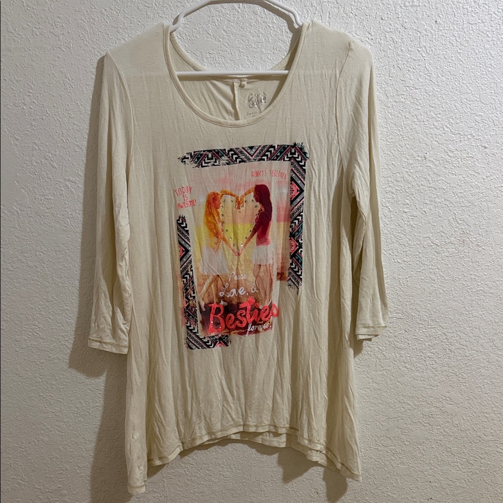 Justice Cream Long Sleeve Top with Graphic Design